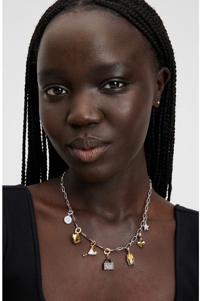 charm chain necklace, Alternate, color, SILVER