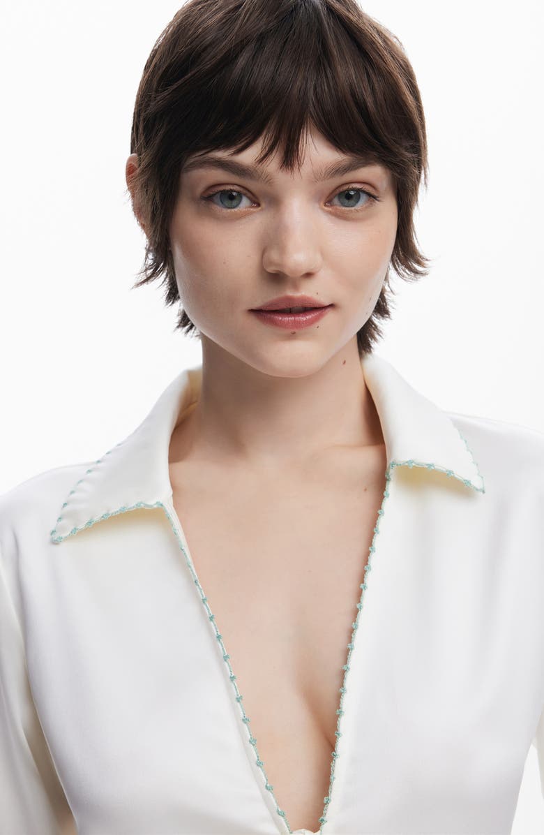 Desigual Tie Front Shirt, Alternate, color, Off White