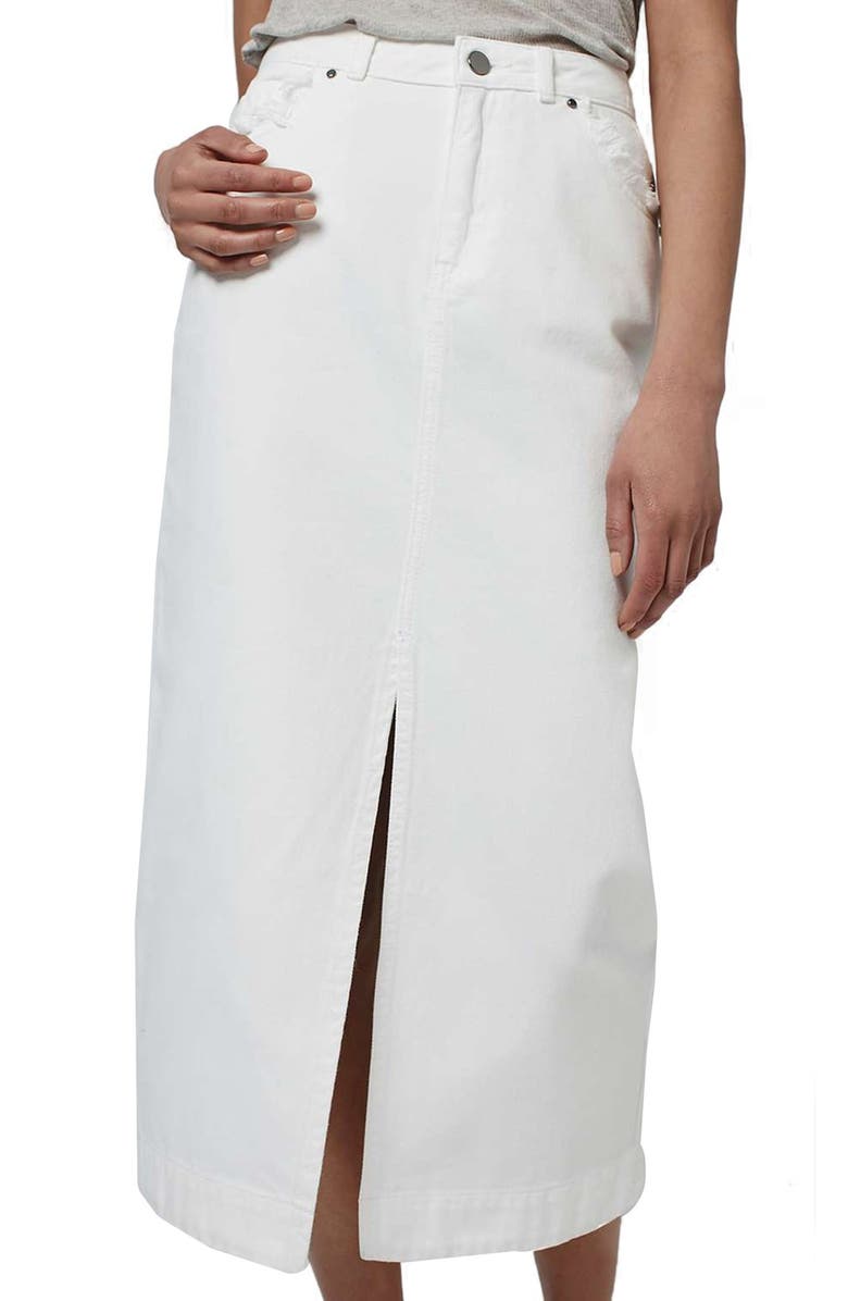 Topshop Boutique Denim Midi Skirt, Alternate, color, 