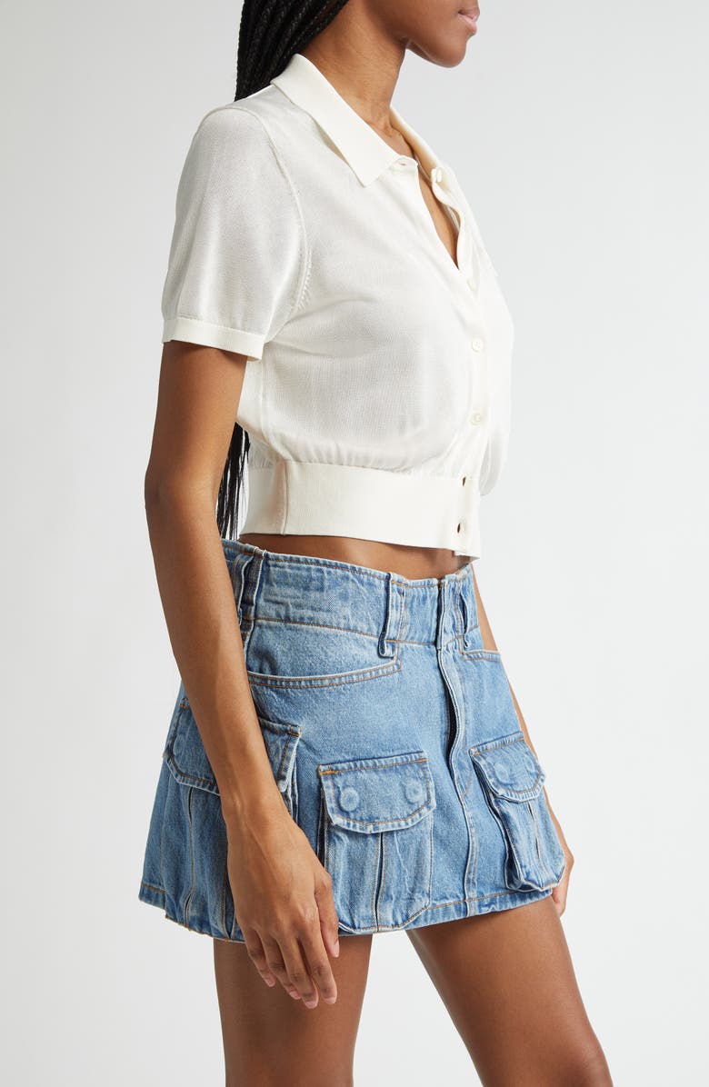 Alexander Wang Logo Embroidered Short Sleeve Crop Cardigan, Alternate, color, 