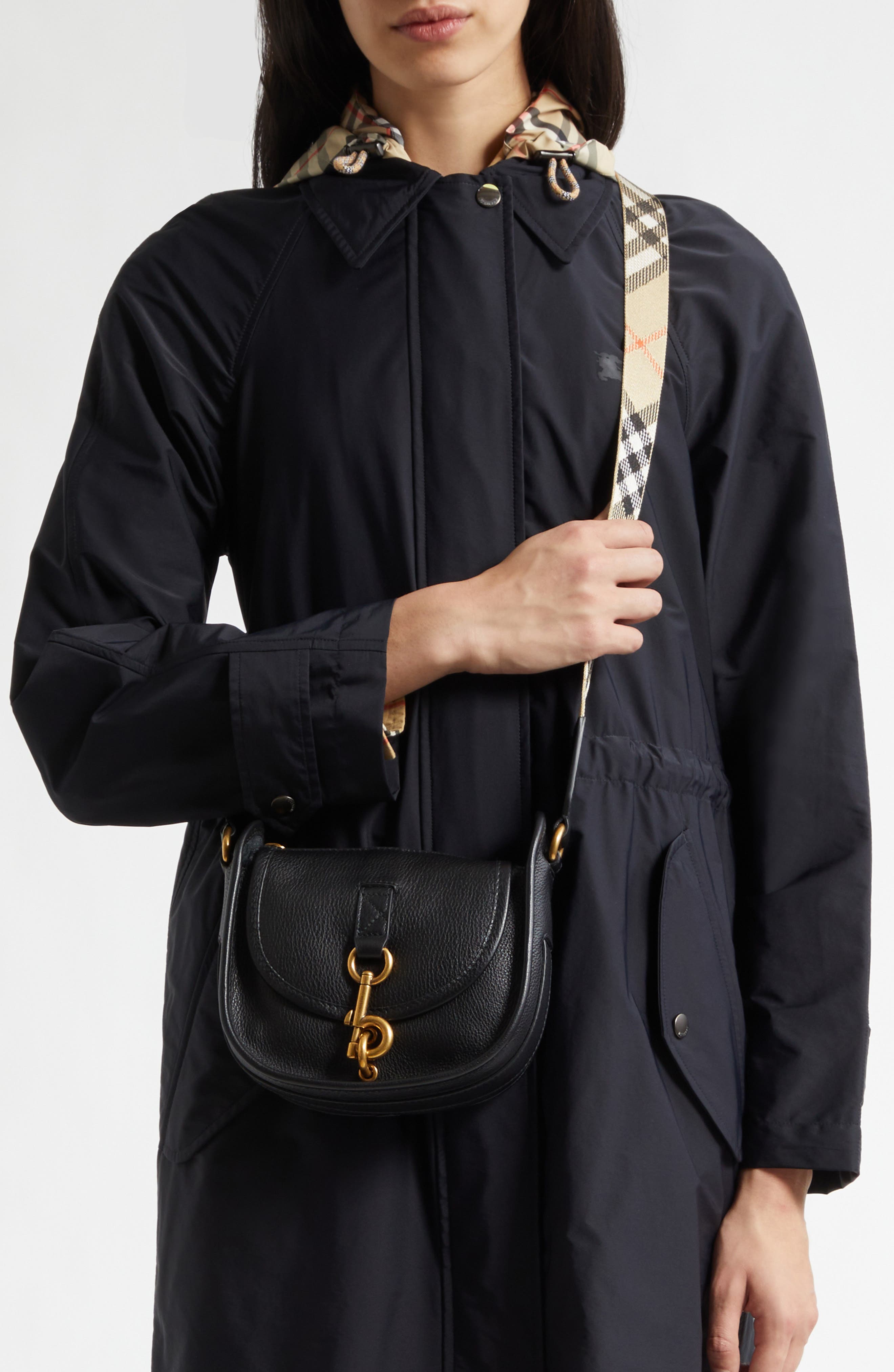 Burberry Mini B Clip Leather Crossbody Bag, Alternate, color, Black