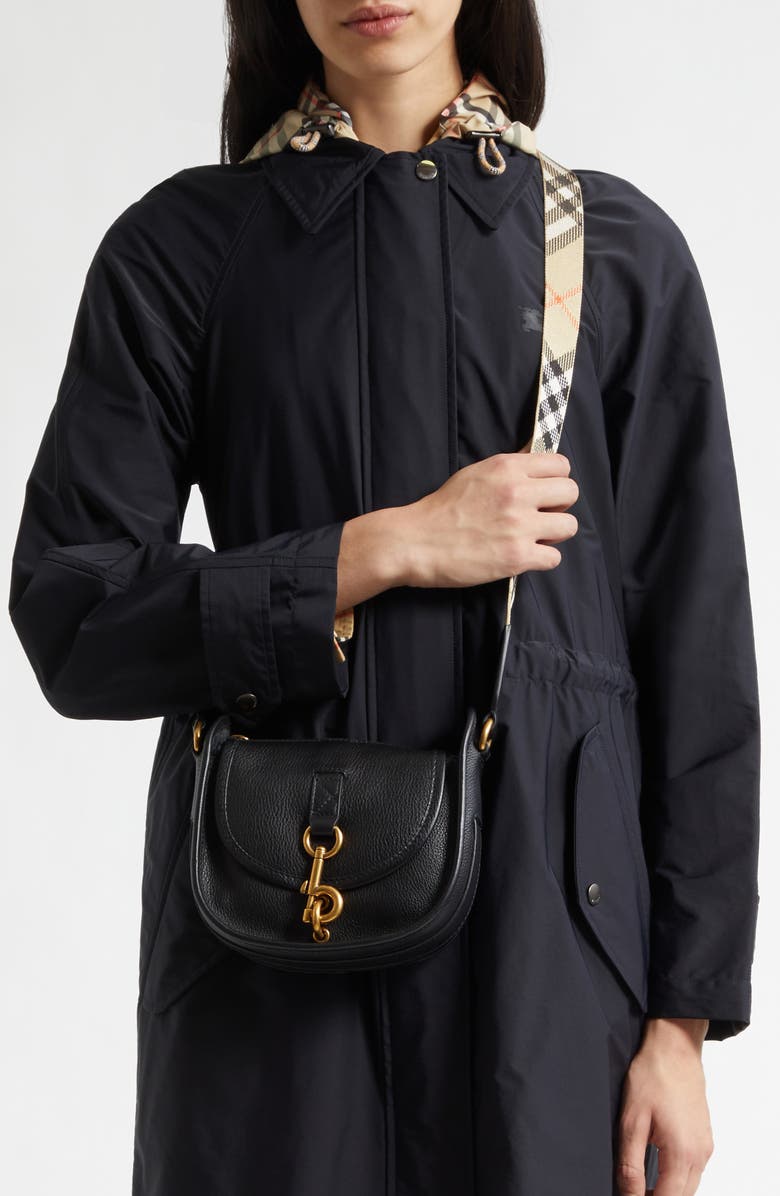 Burberry Mini B Clip Leather Crossbody Bag, Alternate, color, Black