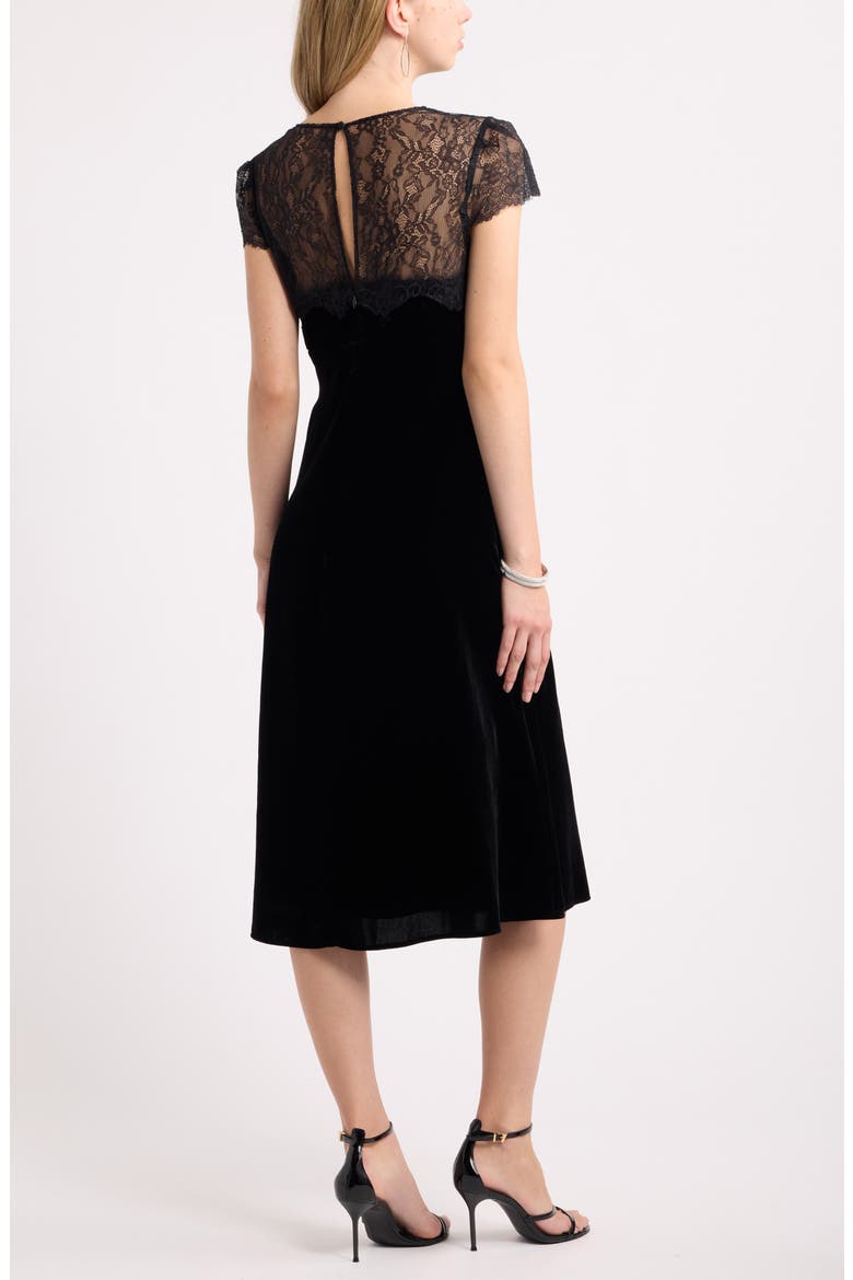Lace & Velvet Midi Dress, Alternate, color, BLACK