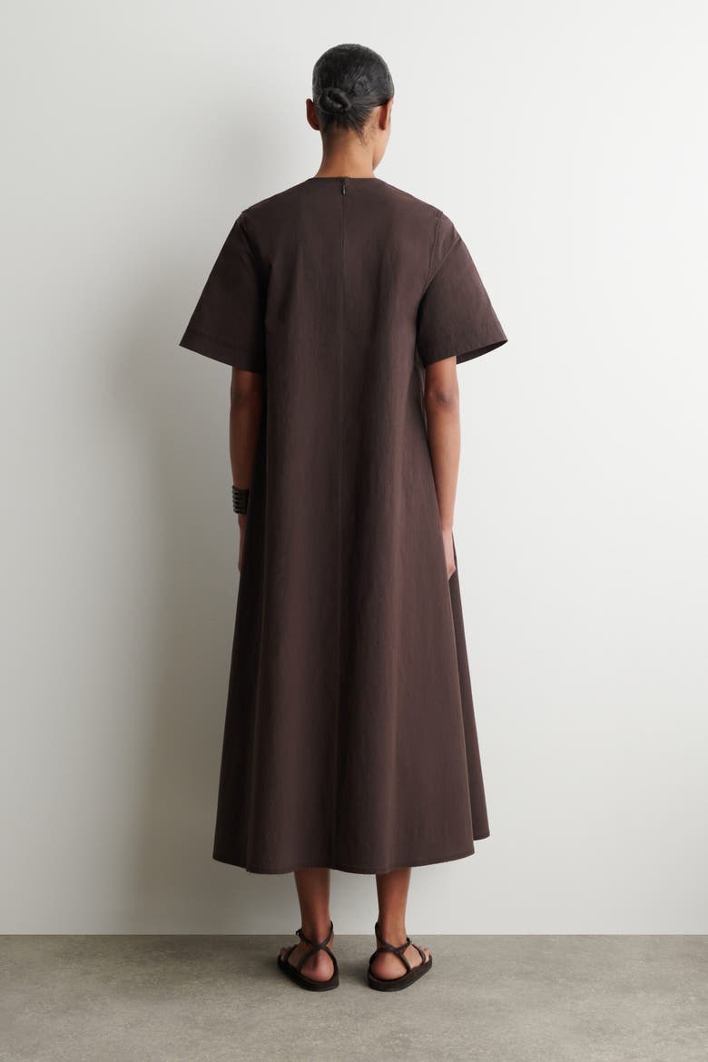 Raw-Cut Cotton Midi Dress, Alternate, color, BROWN