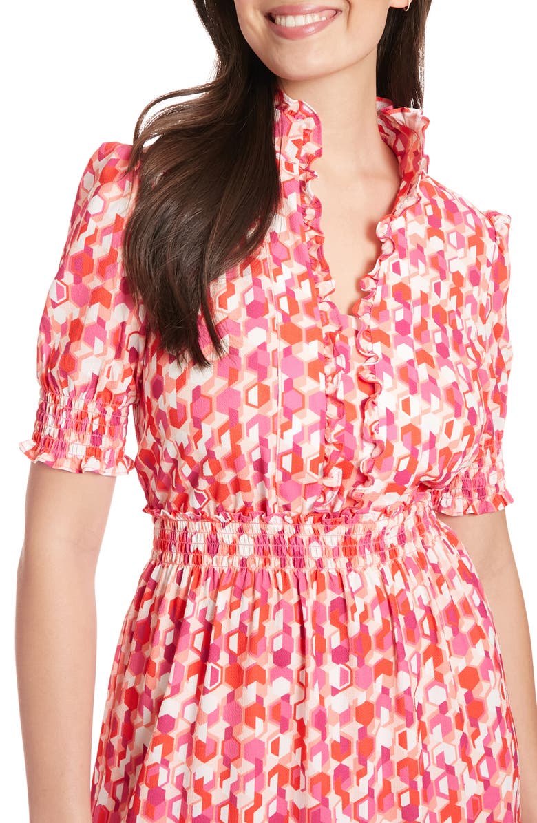 London Times Print Ruffle Puff Sleeve Dress, Alternate, color, Pink Multi