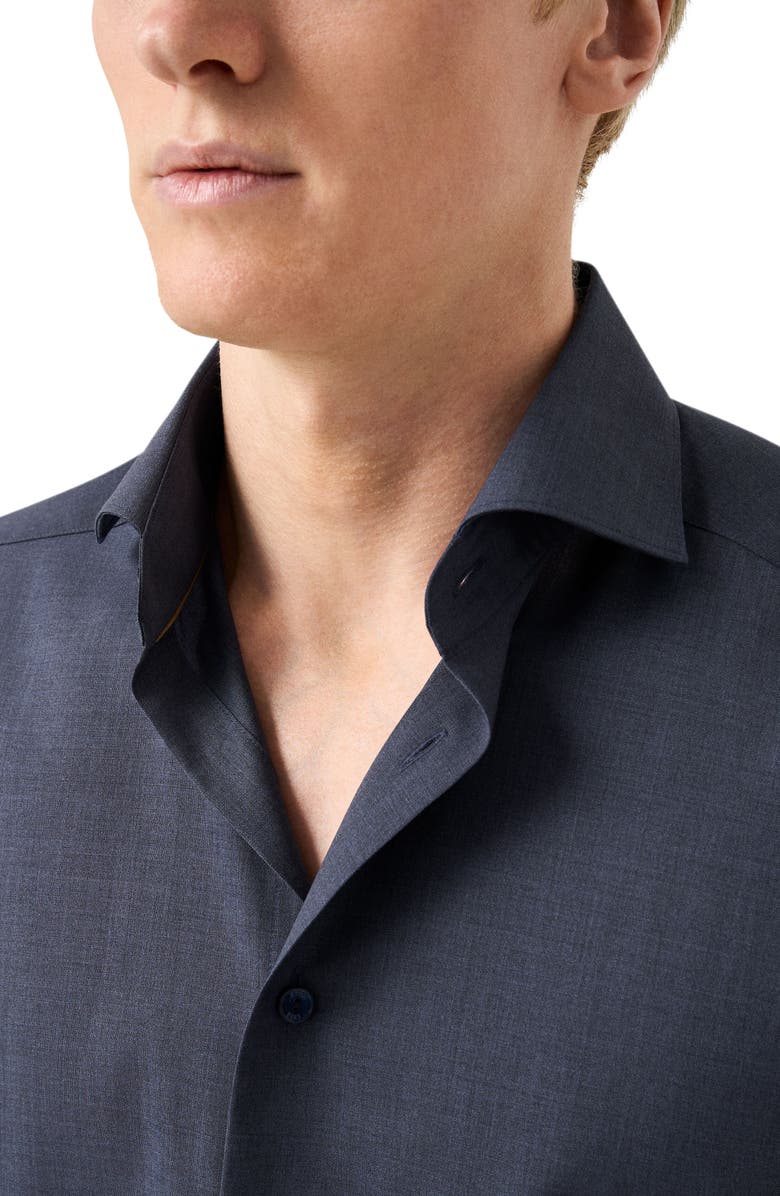 Eton Slim Fit Wool Dress Shirt, Alternate, color, Dark Blue