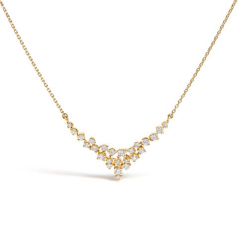 14K Yellow Gold 1/2 Cttw Diamond Scattered "V" Necklace