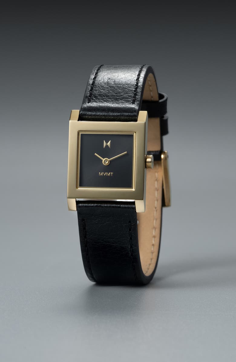 MVMT Marquee Square Leather Strap Watch, 22mm, Alternate, color, Black