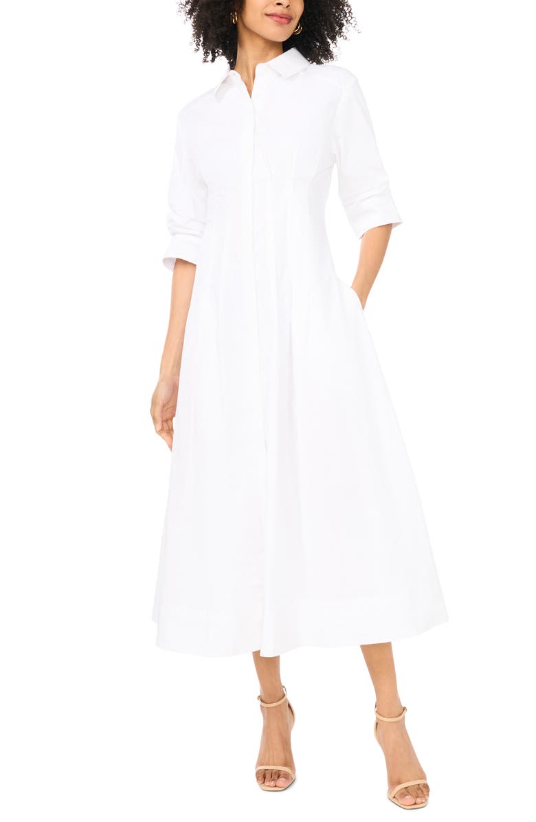Vince Camuto Pleated Cotton Button-Up Maxi Shirtdress, Main, color,