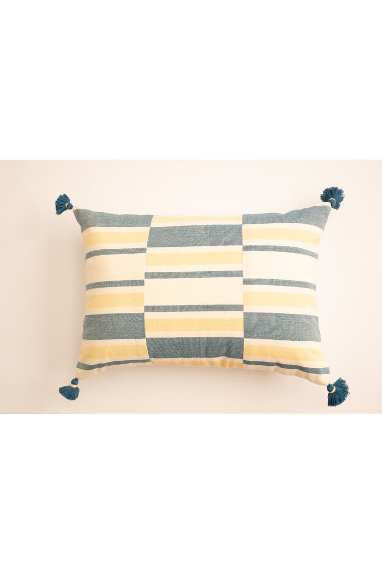 Jodha Handloom Lumbar Pillow Cover with Tassels, Alternate, color, Indigo & Beige