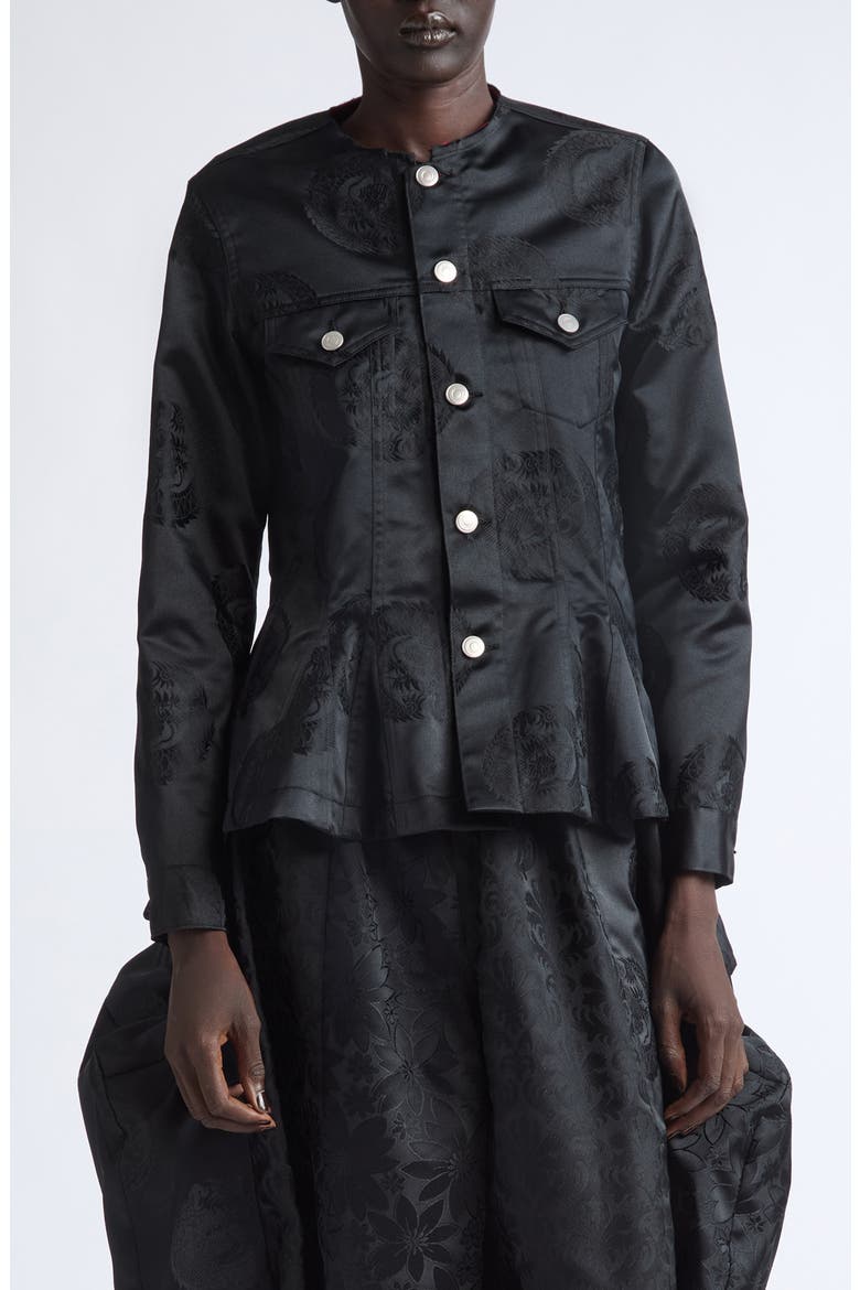 Dragon Jacquard Peplum Jacket, Main, color, BLACK