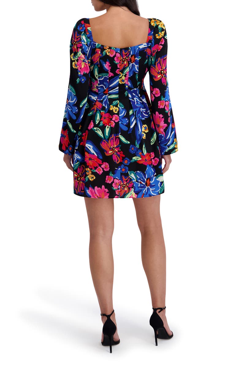 Kensie Floral Square Neck Long Sleeved Minidress, Alternate, color, Black Multi