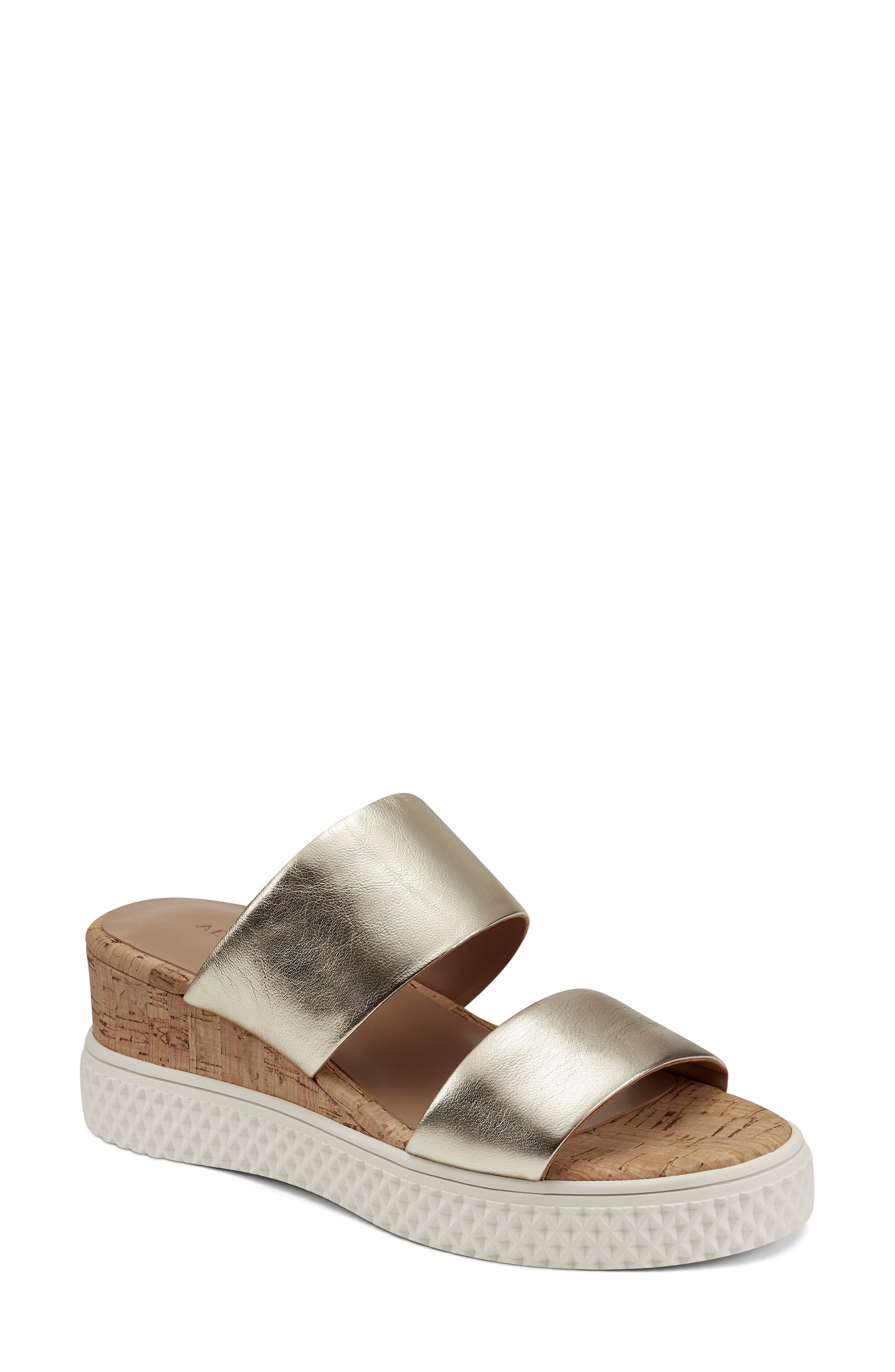 Zeff Wedge Slide Sandal, Main, color, GOLD METALLIC LEATHER