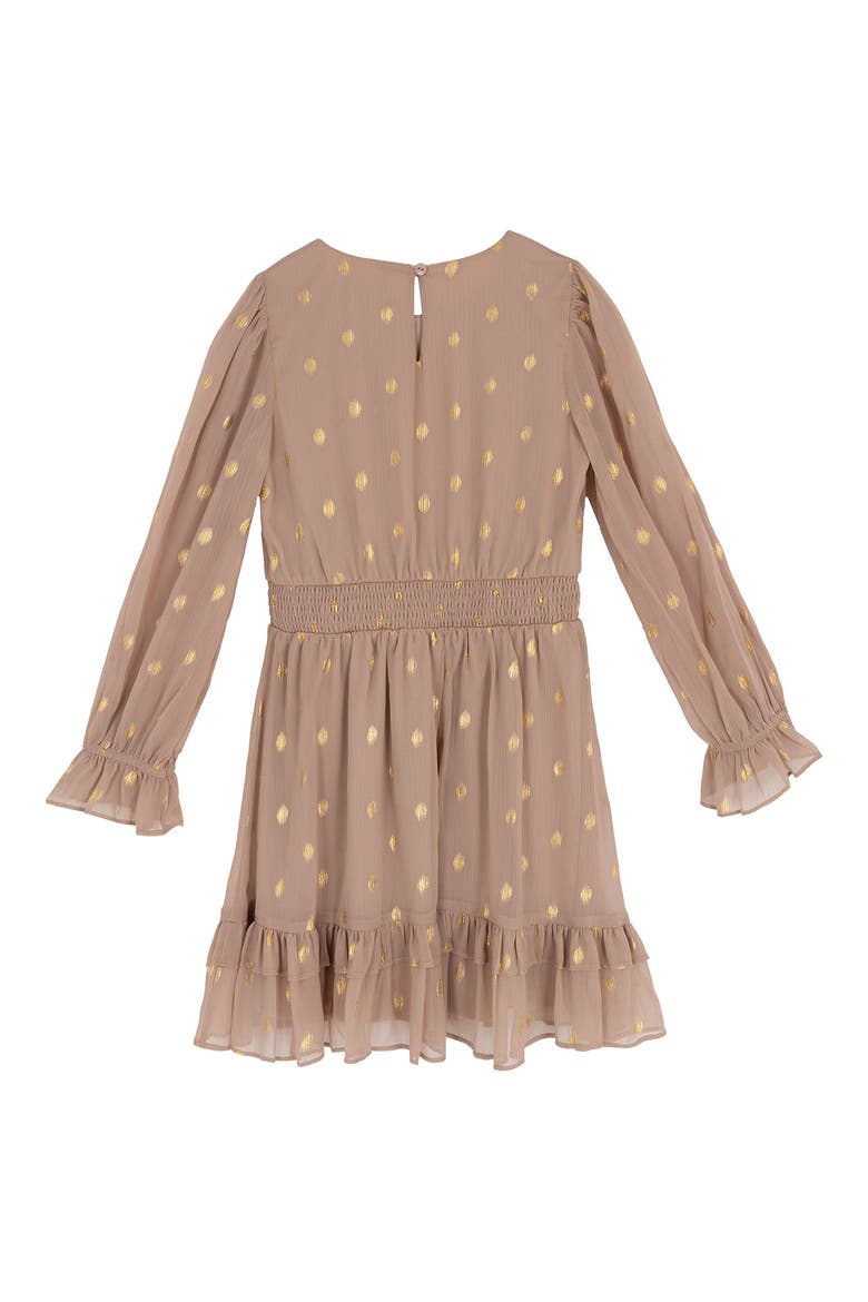 Kids' Long Sleeve Foil Dot Chiffon Dress, Alternate, color, BEIGE