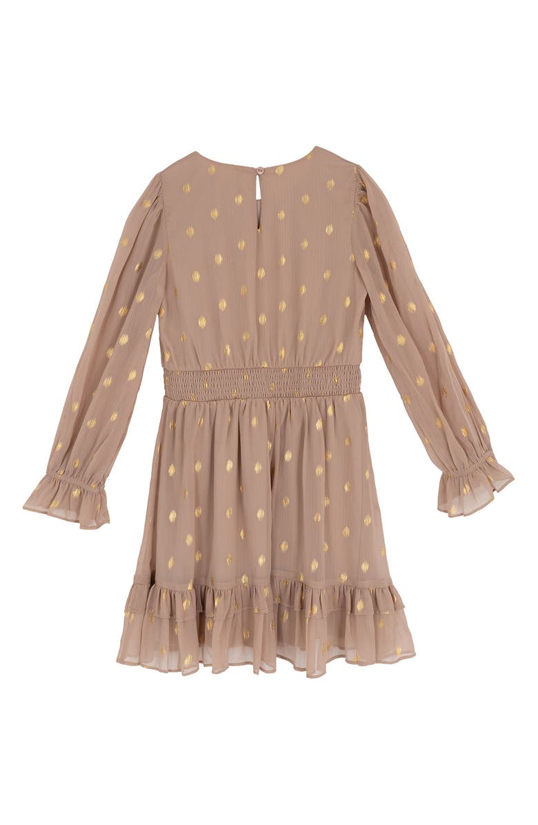 Rare Editions Kids' Long Sleeve Foil Dot Chiffon Dress, Alternate, color, 