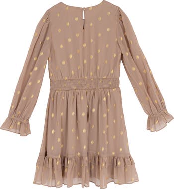Kids' Long Sleeve Foil Dot Chiffon Dress