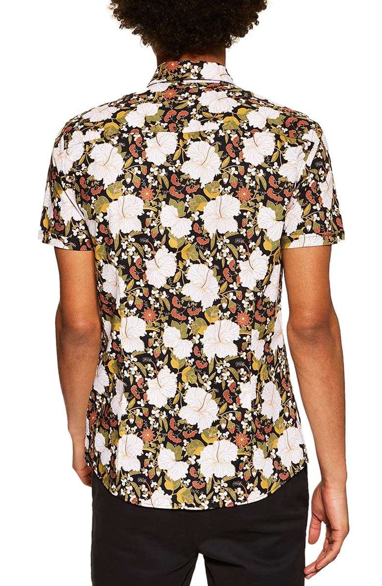 Topman Stretch Skinny Fit Floral Shirt, Alternate, color, 