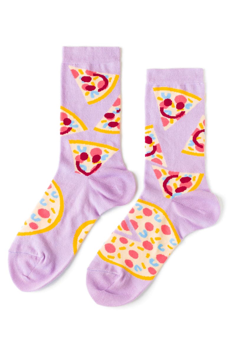 Yellow Owl Workshop Smiley Pizza Crew Socks, Main, color,