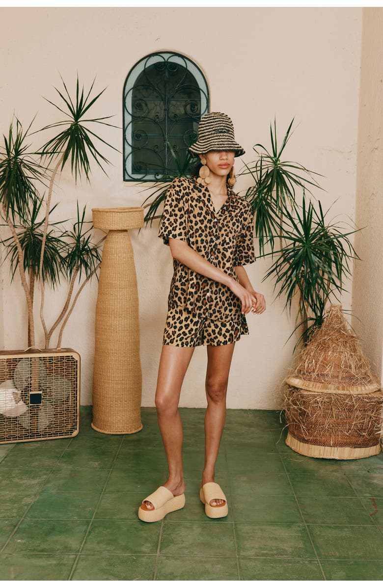 SIMONMILLER Bia Linen Camp Shirt, Alternate, color, Cheetah