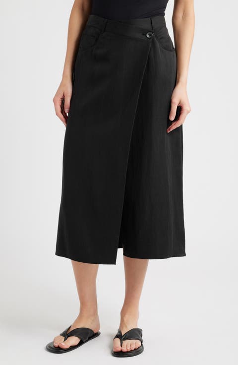 Wrap Front Midi Skirt