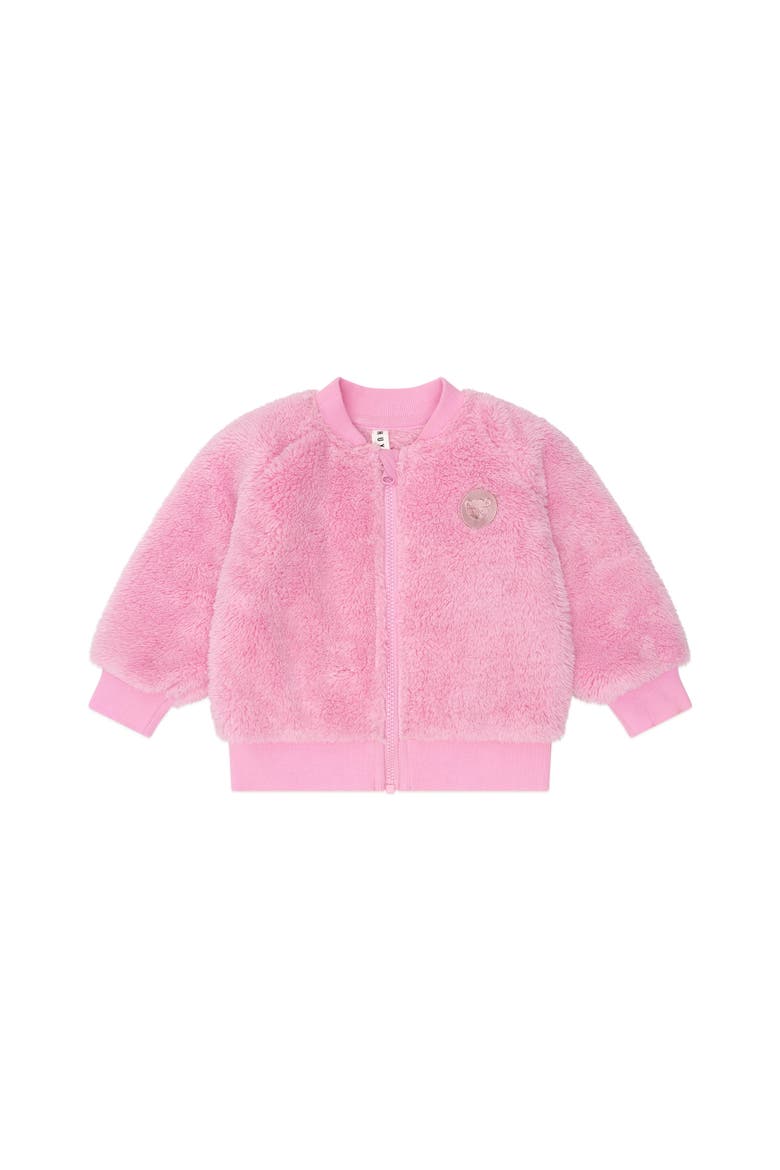 Varsity Huxette Fur Jacket, Main, color, Strawberry