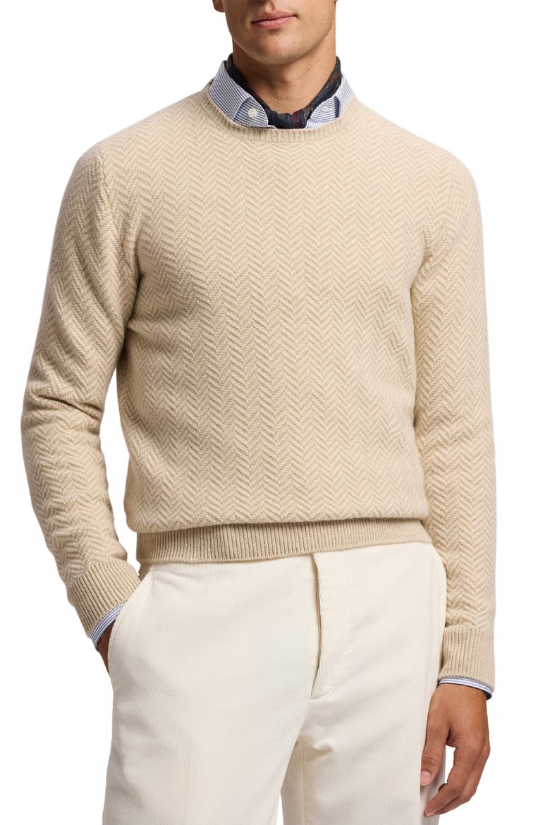 Herringbone Knit Cashmere Sweater, Main, color, CHAMPAGNE MELANGE
