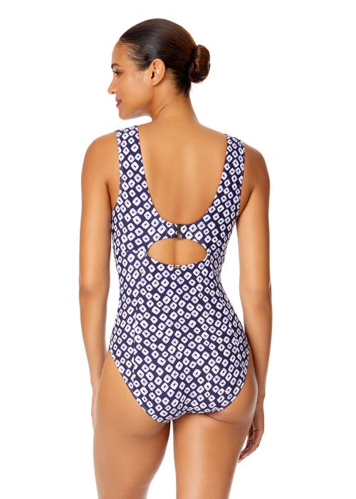 Shop Anne Cole Shibori Geo Underwire Panel One Piece Swimsuit In Shibori Geo Blue