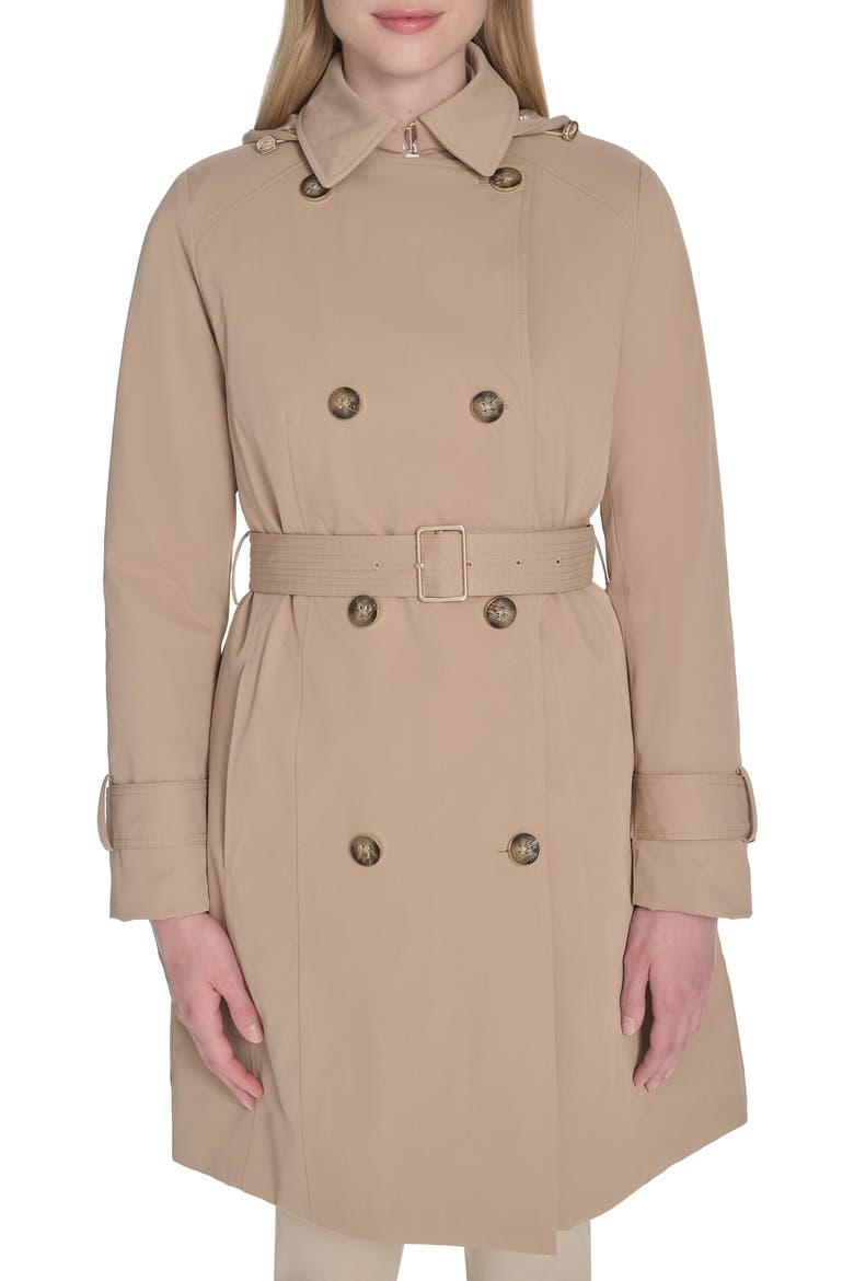 Water Resistant Twill Hooded Trench Coat, Main, color, SAND
