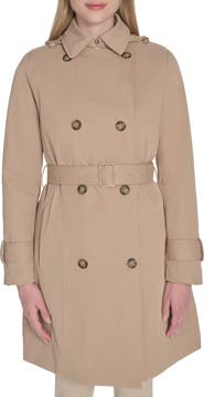 Cole Haan Water Resistant Twill Hooded Trench Coat