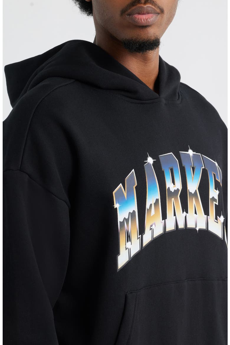 SMILEY® Chrome Logo Cotton Fleece Hoodie (Nordstrom Exclusive), Alternate, color, BLACK
