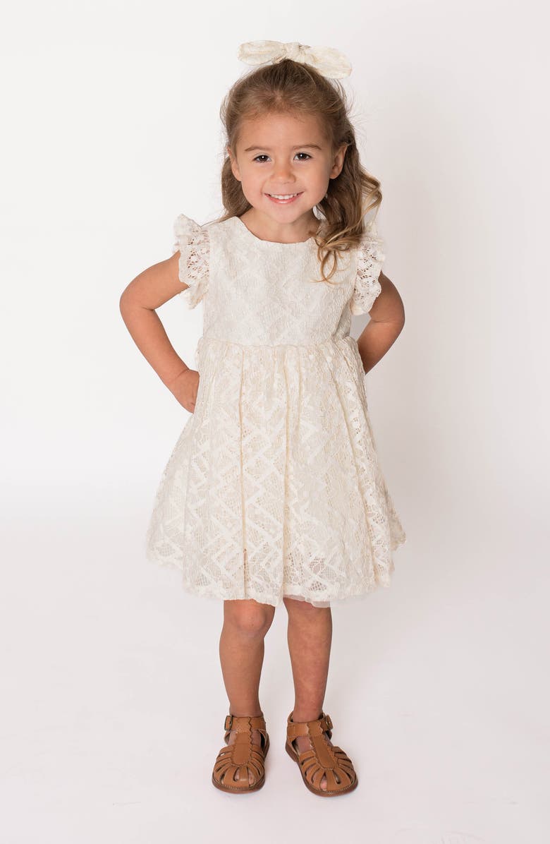 Popatu Lace Overlay Flutter Sleeve Dress, Main, color, 