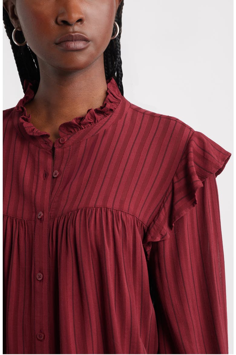 Ruffle Button-Up Shirt, Alternate, color, RED GRAPE