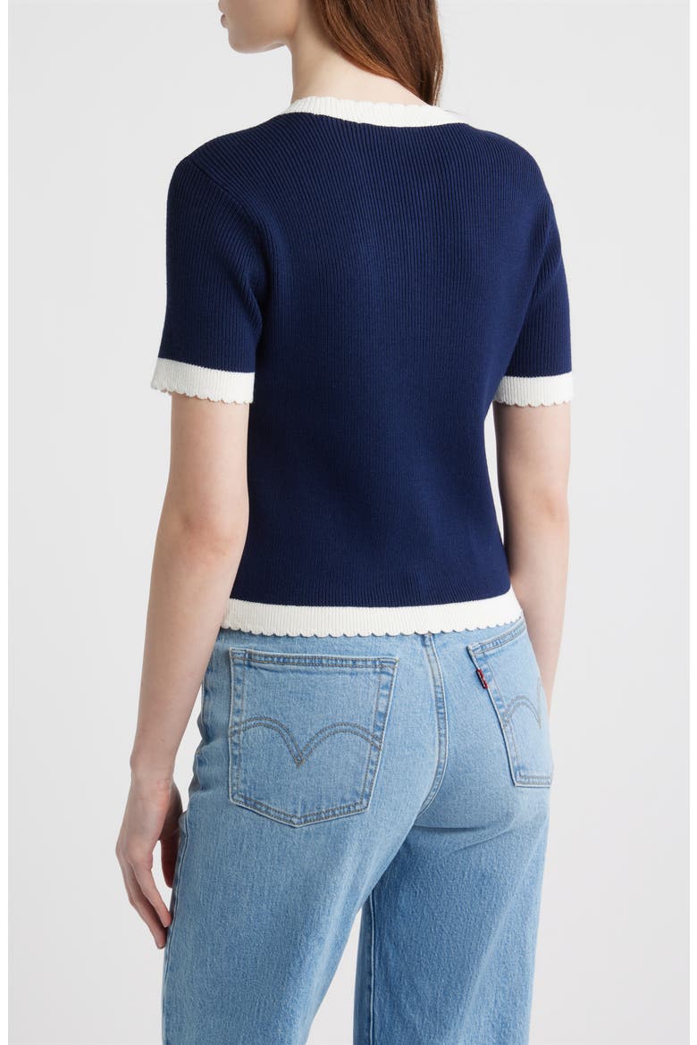 Bennet Short Sleeve Rib Cardigan, Alternate, color, MARINE-SUMMER WHITE