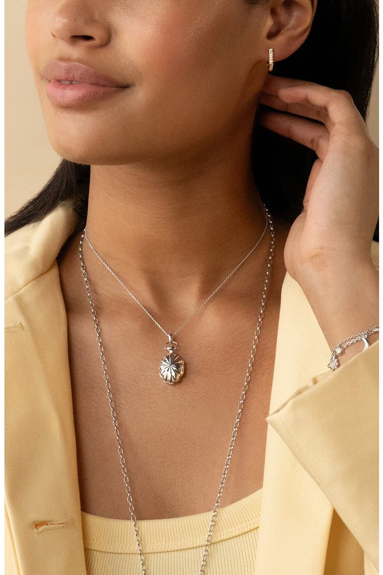 Petite Sunburst Locket Necklace, Alternate, color, SILVER