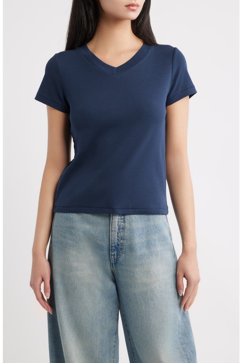 Shrunken V-Neck Tee, Main, color, NAVY