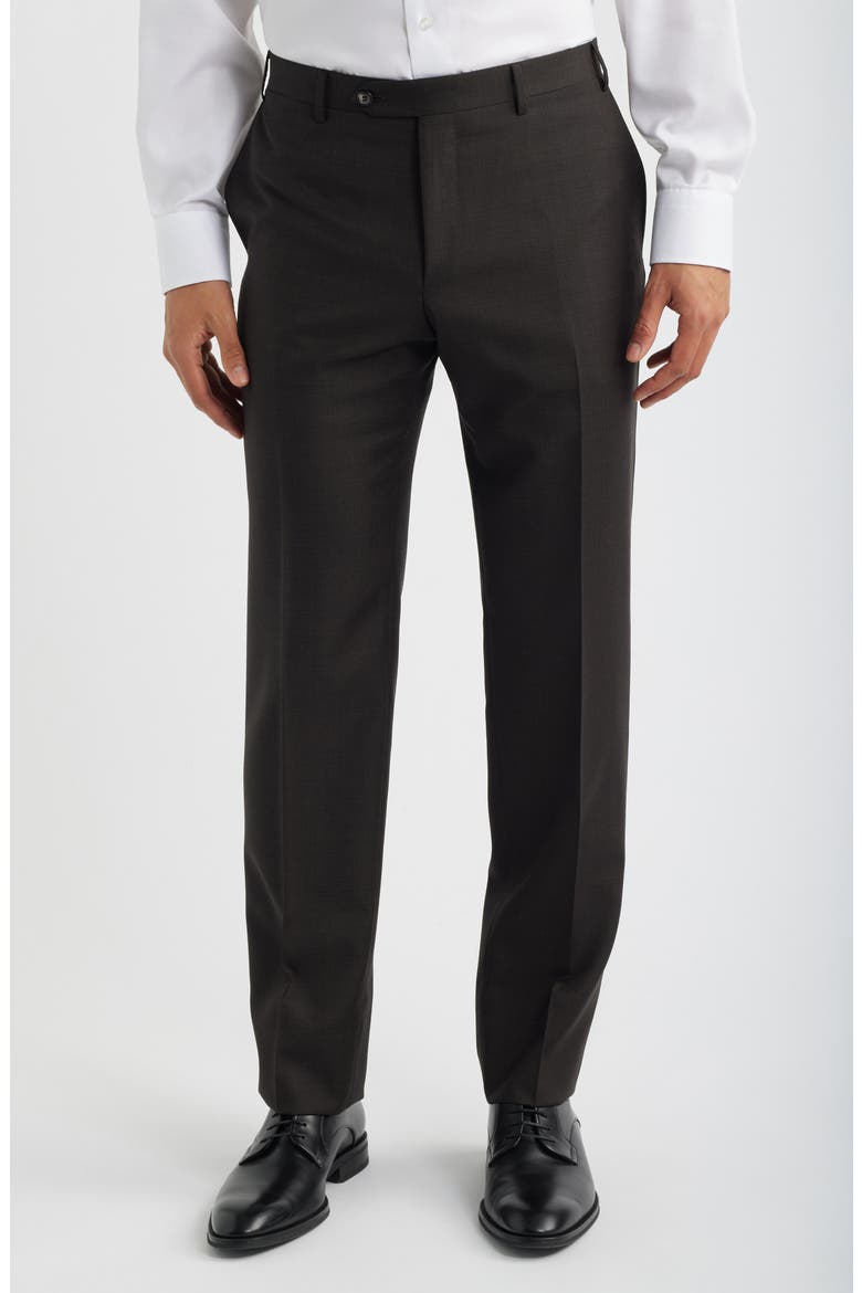 Siena Regular Fit Flat Front Solid Wool Suit Pants, Main, color, BROWN
