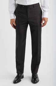 Canali Siena Regular Fit Flat Front Solid Wool Suit Pants