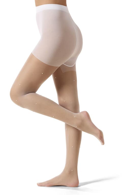 Memoi All Over Faux Pearl Sheer Tights In White