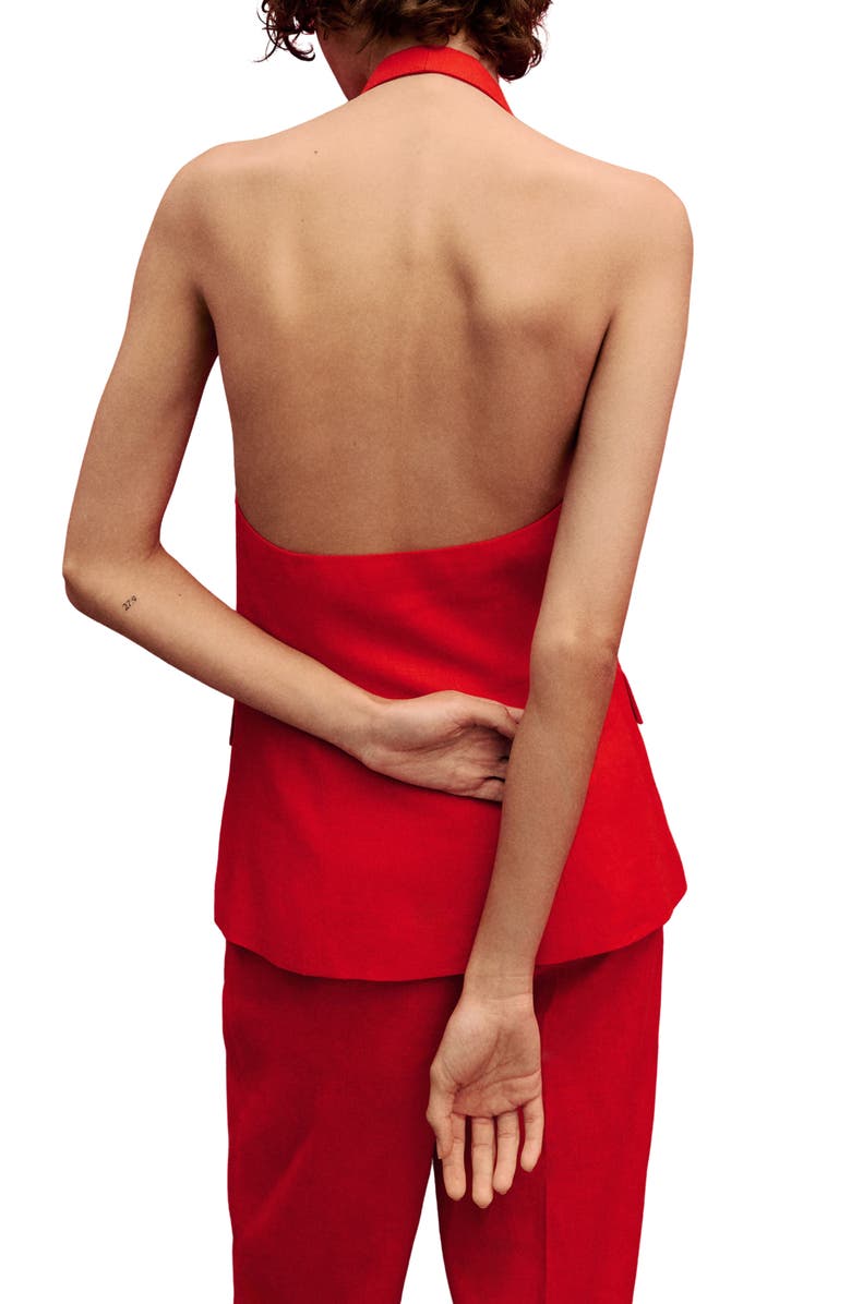 MANGO Limona Linen Halter Vest, Alternate, color, Red