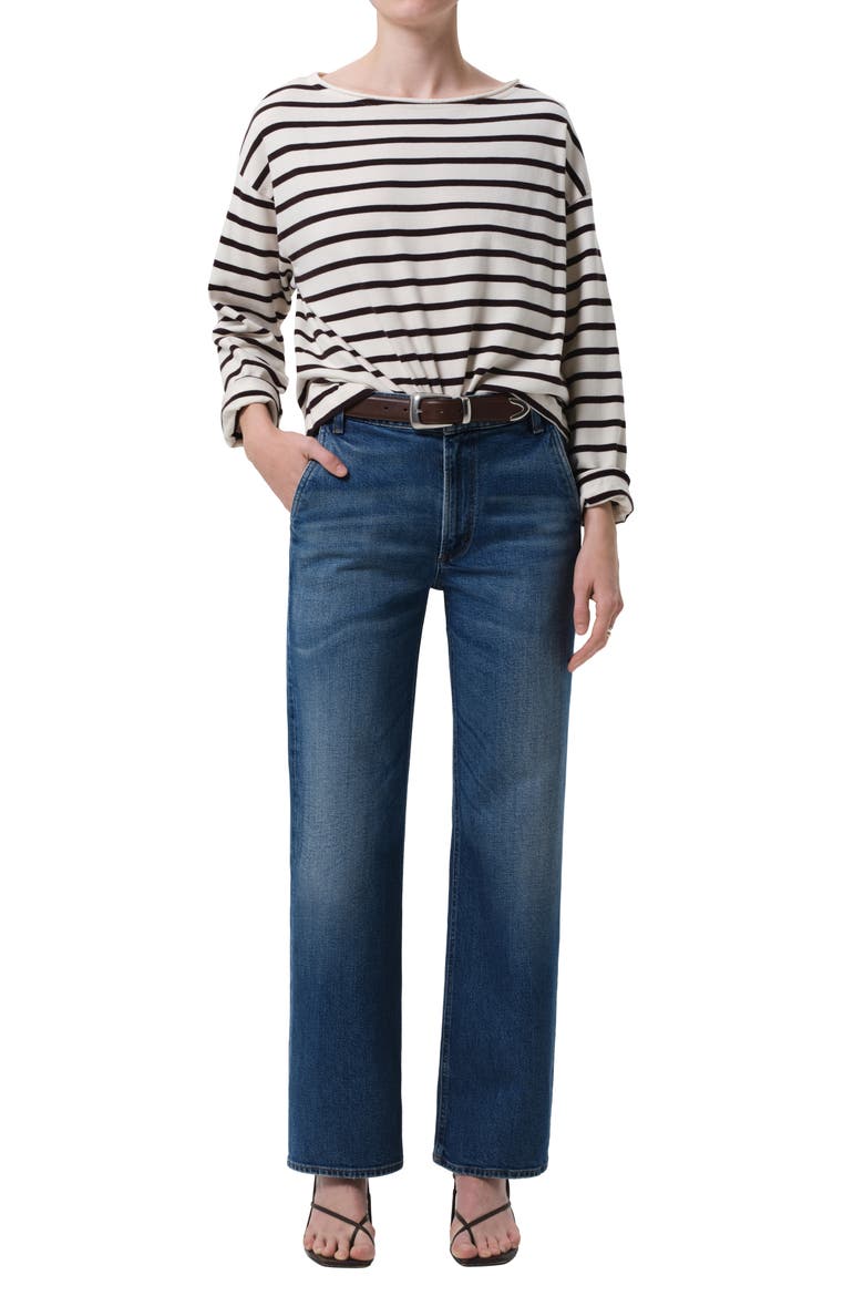 French Sailor Stripe Boat Neck Top, Alternate, color, CHOCOLATE STRIPE