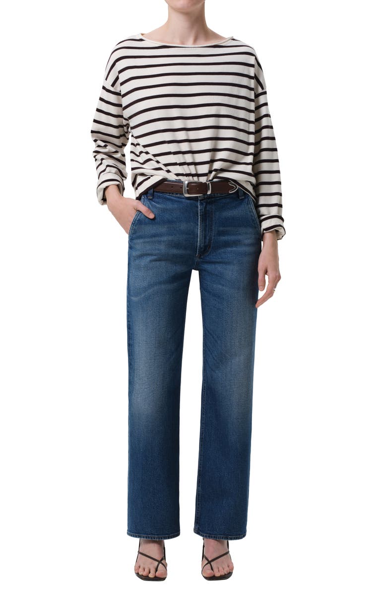 Citizens of Humanity French Sailor Stripe Boat Neck Top, Alternate, color, Chocolate Stripe