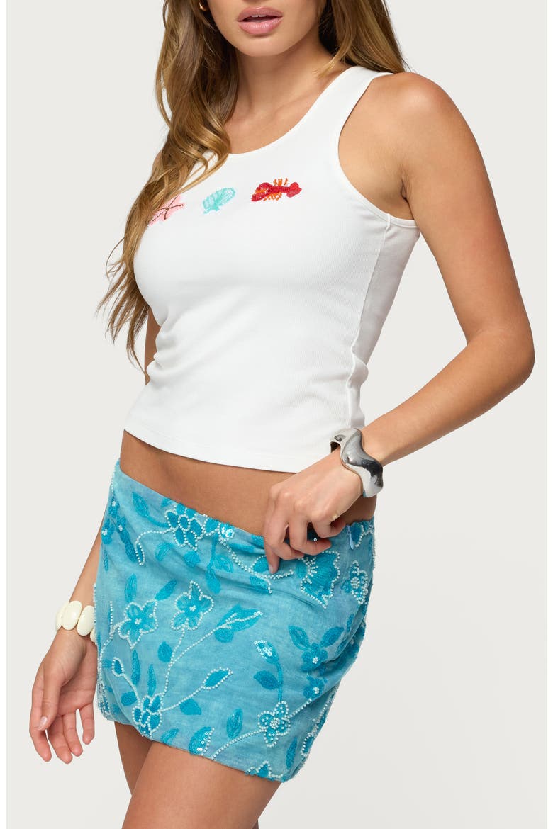 Ocean Club Beaded Appliqué Rib Tank, Alternate, color, WHITE