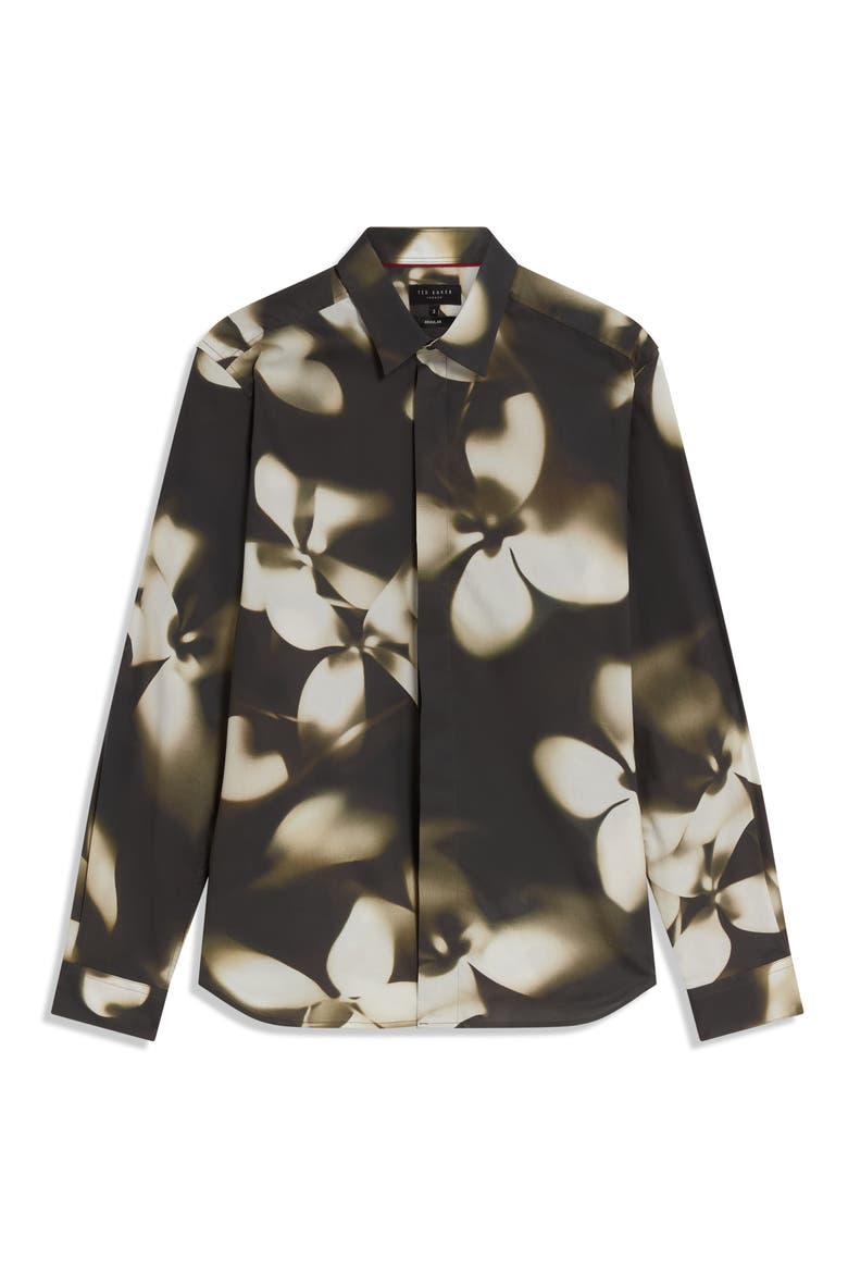 Wrenin Photographic Floral Print Button-Up Shirt, Alternate, color, BLACK