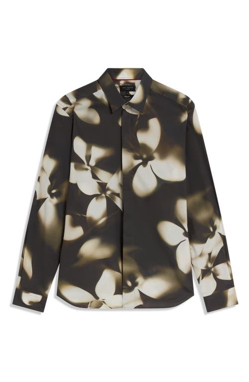 Ted Baker Wrenin Photographic Floral Print Button-up Shirt In Brown
