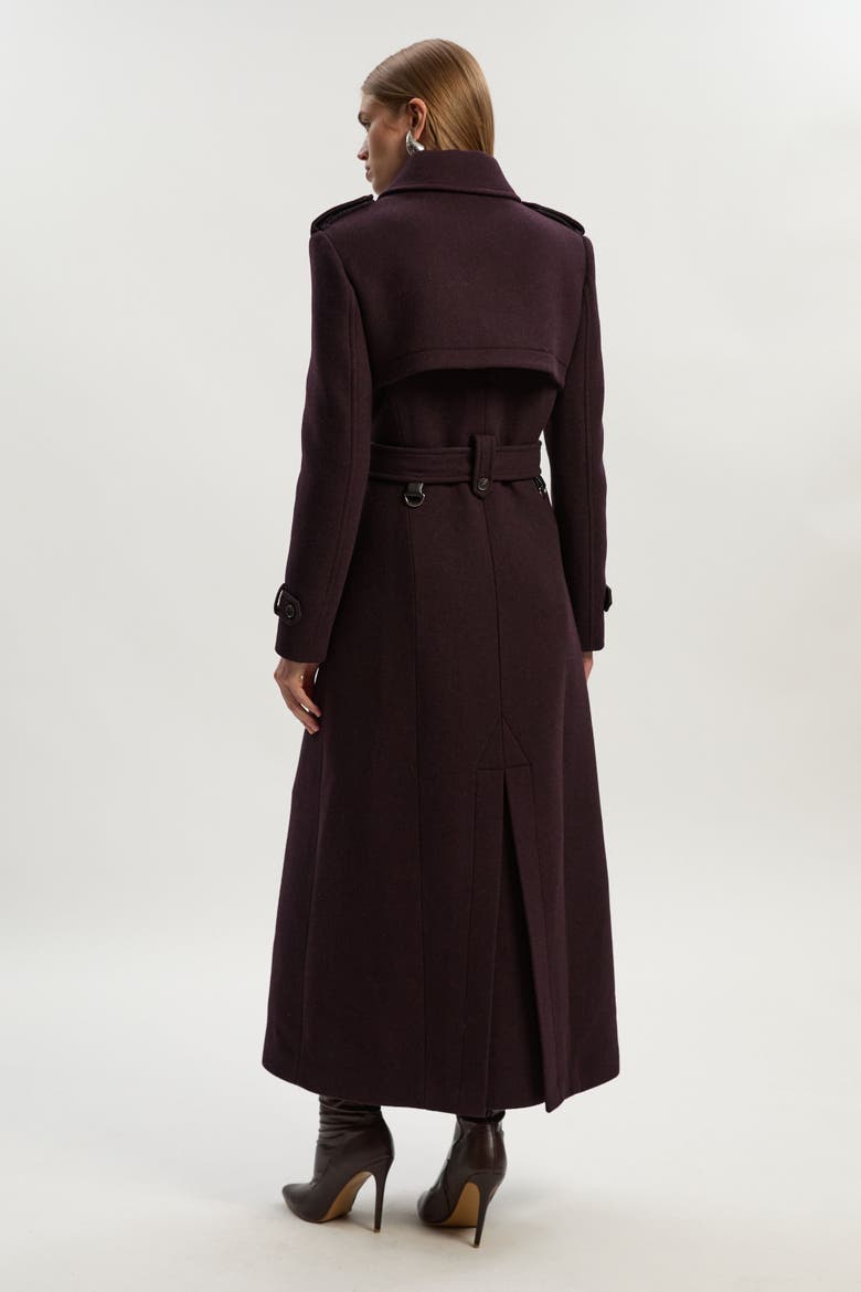 Petite Wool Trench Maxi Coat, Alternate, color, Wine