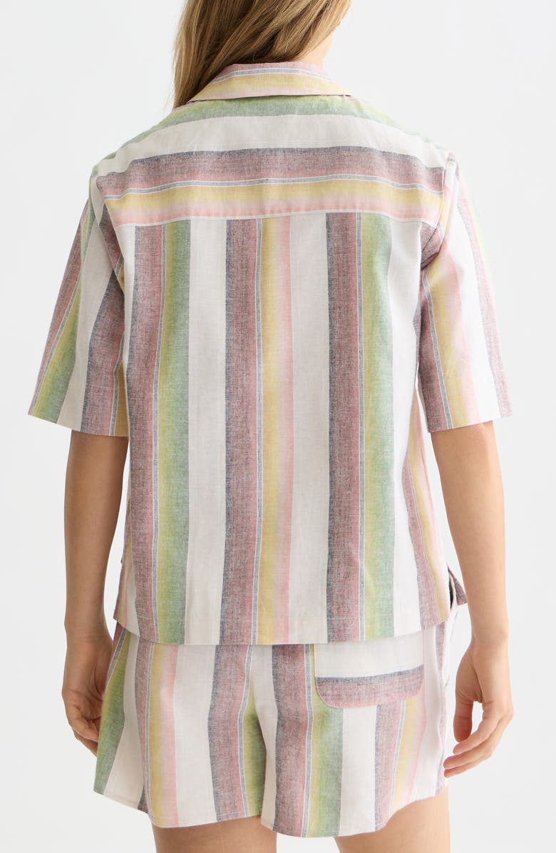 Scotch & Soda Stripe Short Sleeve Linen & Cotton Button-Up Shirt, Alternate, color, Multi Color Stripe