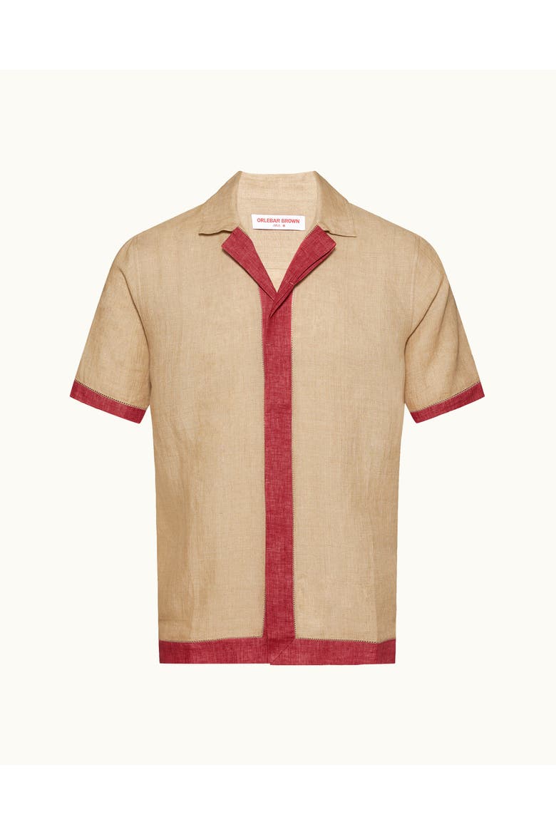 Maitan Lino Relaxed-Fit Shirt, Alternate, color, Biscuit/Dark Ruby