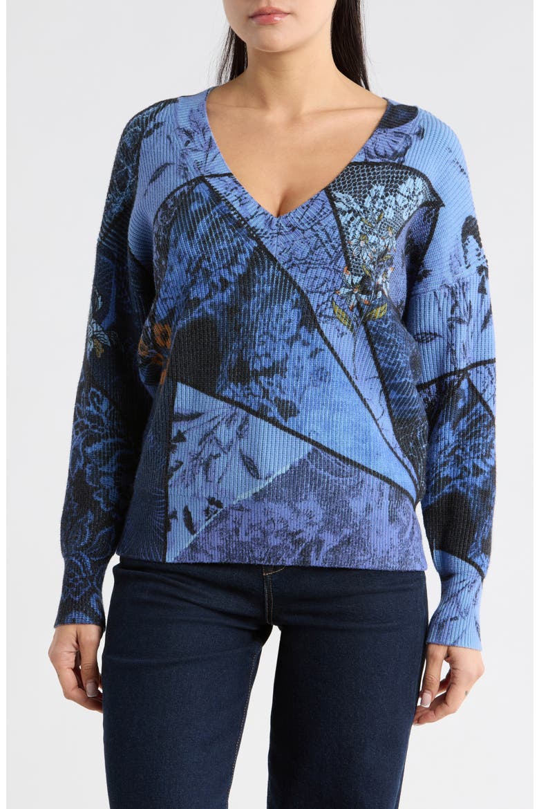 Floral Ribbed Pullover Sweater, Main, color, BLUE