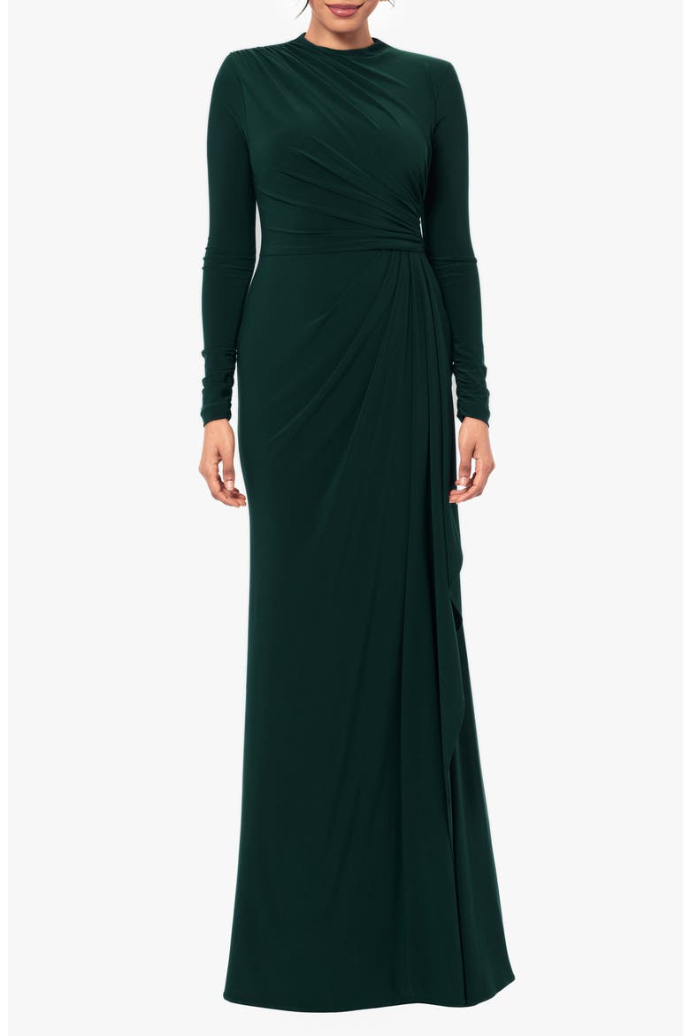 Side Ruffle Long Sleeve Gown, Main, color, FOREST