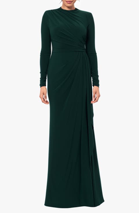 Side Ruffle Long Sleeve Gown (Petite)